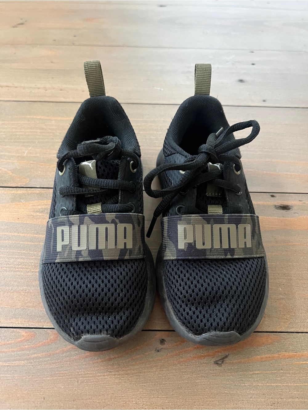 Puma Kids Black Mesh Sneaker with Camo Logo Strap - 11C
